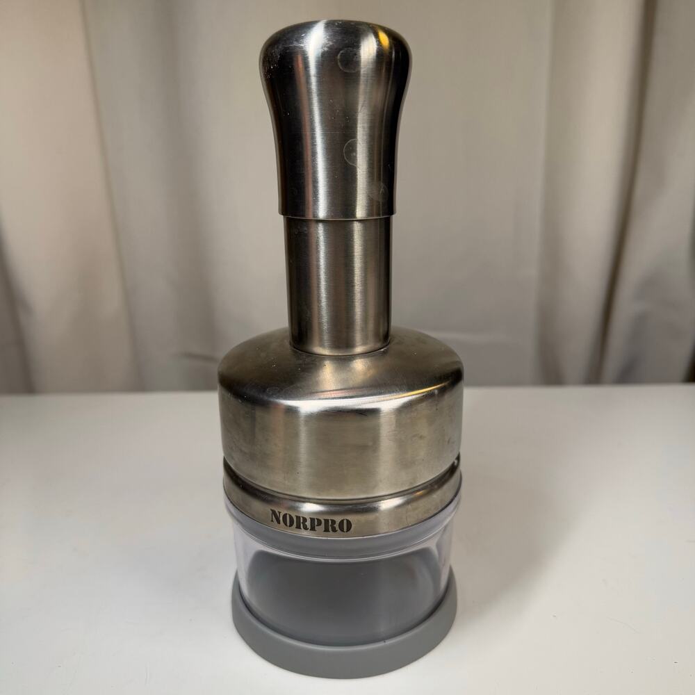 Norpro Stainless Steel Hand Food Chopper Rotating Blade Mini Mincer w/ Container